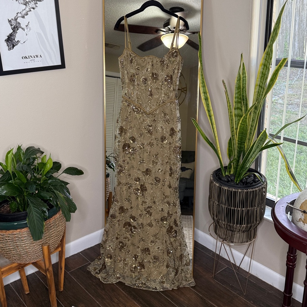 House of CB Naima Olive Bronze Hand Beaded Embellished Corset Maxi Dress NWOT - Picture 7 of 13